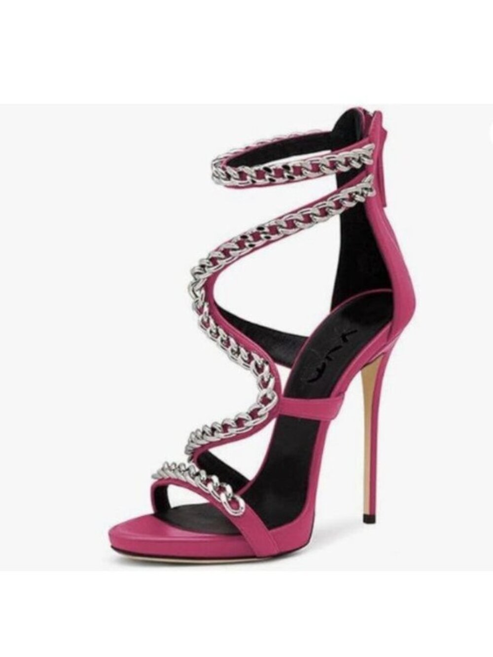 XYD Nightclub Metal Chain Stiletto High Heels Sandals for Women Pumps Pink